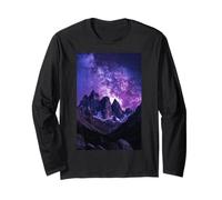 Cosmic Mountain Valley Under Milky Way Galaxy Skyline Art Long Sleeve T-Shirt
