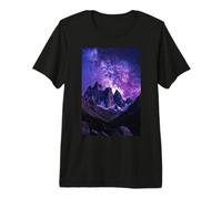 Cosmic Mountain Valley Under Milky Way Galaxy Skyline Art Premium T-Shirt