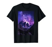 Cosmic Mountain Valley Under Milky Way Galaxy Skyline Art T-Shirt