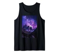 Cosmic Mountain Valley Under Milky Way Galaxy Skyline Art Tank Top