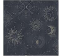 Cosmic Navy Silver Gold Wallpaper - Sun Moon Constellation - Contemporary Versatile Modern - Feature Statement Wall - 10.05m x 53cm Roll - Paste The Paper Washable - Bedroom Living Room Lounge Kids