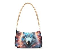 Cosmic Nebula Wolf Aesthetic Shoulder Bag for Women Hobo Purse Bags Chain Strap Zipper Cute Purse Bag