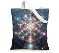 Cosmic Pattern Canvas Tote Bag, Stellar Reusable Grocery Bags, Linen Lightweight Space Design Shoulder Strap Bags 13x15 Inch