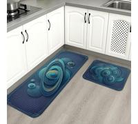 Cosmic Pattern Kitchen Mats for Floor, Blue Galaxy Space Design Soft Mats, Year-Round Cushioned Comfort Washable Decor Rugs for Kitchen Sinks Laundryroom Bathroom 2pcs