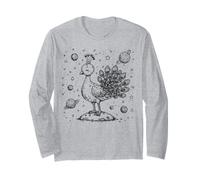 Cosmic Peacock Dreamer Celestial Space Bird Line Art Long Sleeve T-Shirt