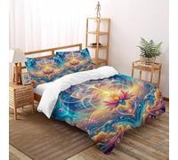 Cosmic Pink Lotus Bedding Set Super King（260x220cm）, Indian Culture Quilt Set, For Kids Boys Girls Teens Flower 3D Print Comforter Sets, 3 Pieces with Zipper Closure
