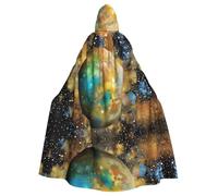 Cosmic Planet Patterned Hooded Poncho, Unisex Hooded Poncho For Cosplay Halloween Costume Party