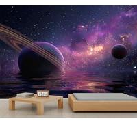 Cosmic Planet Wall Mural Purple Galaxy Starry Sky Mural Fantasy Space Wallpaper Sci - Fi Galaxy Wallpaper for Living Room Bedroom 200 x 140 cm