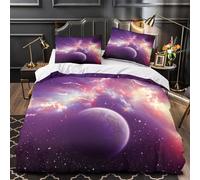 Cosmic Planets Comforter Cover 3D Design Printed Breathable 3 Pcs Bedding Set Zipper Galactic Space Duvet Cover Super Soft Hypoallergenic for Kids Girls Boys Adults Women Teens Double（200x200cm）