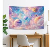 Cosmic Planets Tapestry, Pastel Blue Peach Wall Hanging for Bedroom, Living Room, Dorm, Celestial Decorative Art 60x40 Inch