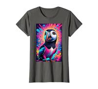 Cosmic Puffin Odyssey Psychedelic Icelandic Bird Trippy T-Shirt, Women, Asphalt Grey, Large
