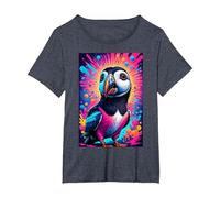Cosmic Puffin Odyssey Psychedelic Icelandic Bird Trippy T-Shirt, Women's Plus, Heather Blue, 6X