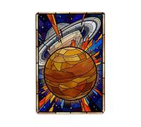 Cosmic Ringed Planet Saturn Style Orbit Galaxy Space Surreal Metal Tin Sign Plaque Wall Decor for Cafe, Man Cave, Club Bar, Office, Home Garden Round Metal Poster 8x12Inch