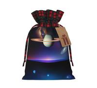 Cosmic Saturn Christmas Tree Hanging Gift Bags Jute Drawstring Sacks with, Eco-Friendly Festive Decor & Small Present Bag for Xmas Tree