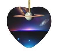 Cosmic Saturn Christmas Tree Heart Pendant, Christmas Ceramic Pendant, Suitable for Christmas and Halloween Party Decoration