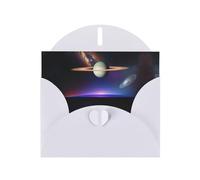 Cosmic Saturn Pearlescent Greeting Cards - Horizontal All Occasion Cards with Envelopes, Elegant Shimmer Card for Birthday, Christmas, Blank Inside