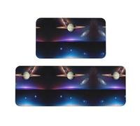 Cosmic Saturn Print Kitchen Mats 2 Sets, Non-Slip Rugs for Floor, Waterproof Floor Mat for Sink Laundry Bathroom, 17"x47"+17"x29"