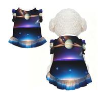 Cosmic Saturn Ruffle Dog Dress Frilly Sleeveless Breathable Summer Party for Small Dogs Cats M