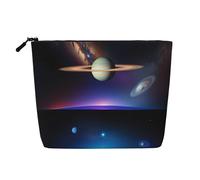Cosmic Saturn Single-Layer Linen-Look Makeup Pouch with Zipper Ensuring for Your Daily or Travel Needs
