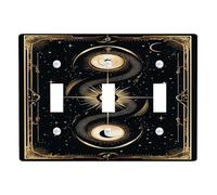 Cosmic Serpent Light Switch Cover Plates/Outlet Covers, Black and Gold Celestial Design for Home Decor, Thermoplastic Wall Plates, Standard Size Triple Toggle