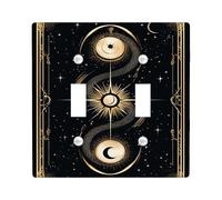 Cosmic Serpent Light Switch Cover Plates/Outlet Covers, Black and Gold Celestial Design for Home Decor, Thermoplastic Wall Plates, Standard Size Double Toggle