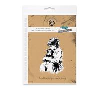 Cosmic Shimmer All You Need is a Hug Pre Cut Mounted Rubber Stamp by Andy Skinner & Katy Sue. Creates a Girl Hugging a Bear for Stamping in Mixed Media, Art Journaling, Card Making. Image 110 x 74mms.