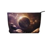 Cosmic Shining Planet Corduroy Makeup Bag – Versatile Cosmetic Pouch with Zipper for Daily Use and Travel Capacity Organizer