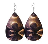 Cosmic Shining Planet Print Leather Dangle Earrings for Women - Lightweight Teardrop Fashion Statement Earrings