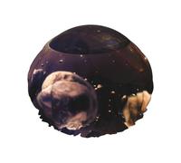 Cosmic Shining Planet Print Shower Cap – Double Layer Bath Hair Cap with Elastic Band Lining, Ideal for Home Spa, Hotel, and Travel
