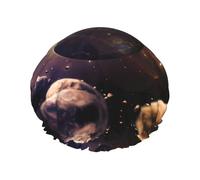 Cosmic Shining Planet Print Shower Cap - Reusable, Double Layer, Breathable, Adjustable Elastic Strap, Durable Travel Essentials