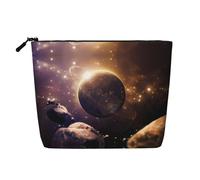 Cosmic Shining Planet Versatile Travel Toiletry Bag - Fake Hemp Makeup Bag for Multi-use - Cosmetic Accessories Organizer
