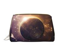 Cosmic Shining Planet Zipper Closure Leather Portable Waterproof Cosmetic Bag for Home Travel to Organize Toiletries Sundries