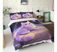 Cosmic Singularity Cat Duvet Cover Cute Kitten Set with Matching Pillowcases - Ultra-soft Brushed Microfibre - Chic & Modern Design - Easy Care & Machine Washable Double（200x200cm）