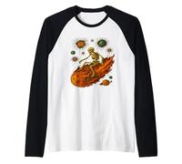 Cosmic Skeleton Riding Flaming Space Asteroid Meteor Comet Raglan Baseball Tee
