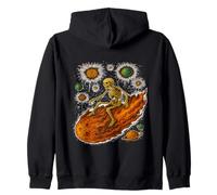 Cosmic Skeleton Riding Flaming Space Asteroid Meteor Comet Zip Hoodie