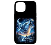 Cosmic Space Howling Wolf Galaxy Forest Case for iPhone 15