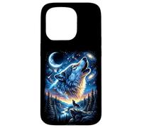 Cosmic Space Howling Wolf Galaxy Forest Case for iPhone 15 Pro