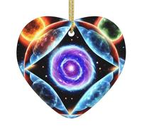 Cosmic Stars Printed Heart-Shaped Ornaments, Ceramic Christmas Ornaments, Suitable for Holiday Parties, Souvenirs.