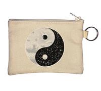 Cosmic Stars Yin and Yang Sun and Moon Key Chain Coin Purse Beige