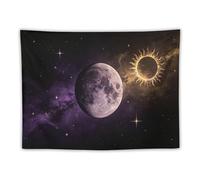 Cosmic Sun Moon Galaxy Tapestry Wall Hanging Purple Mystical Constellation Astrology Gothic Dark Style Home Wall Art 30"x40"