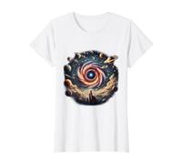 Cosmic Touch of Planets in Wormhole on Bridge and White Hole Value Graphic T-Shirt, Women, White, XL