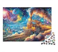 Cosmic Train Rides through Clouds 1000Pc Jigsaw Puzzle Whimsical Train Premium Quality, Great for Adults & Kids 52x38cm/1000pcs