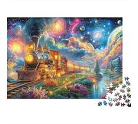 Cosmic Train Travels through A Vibrant Landscape 1000-Piece Jigsaw Puzzle Whimsical Train Family Puzzle Game for All Ages 70x50cm/1000pcs