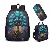 Cosmic Tree Galaxy Backpack 3 Piece Set Starry Night School Bag for Students Celestial Space Print 17 Inch (02)
