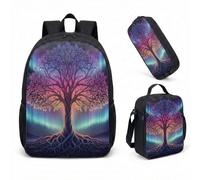 Cosmic Tree Galaxy Backpack 3 Piece Set Starry Night School Bag for Students Celestial Space Print 17 Inch (03)