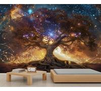 Cosmic Tree of Life Wall Mural Galaxy Starry Sky Mural Enchanted Tree of Life Wallpaper Fantasy Landscape Wall Murals for Living Room Bedroom 400 x 280 cm
