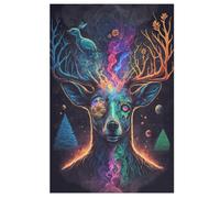 Cosmic Trippy Deer Wooden Jigsaw Puzzle for Adults 1000 Piece Puzzles for Kids Challenging Game 78×53cm
