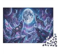 Cosmic Twin Wolves 1000 Pcs Recycled Cardboard DIY Jigsaw Puzzle Gift Moon Mountain for Couples Date Night Group Activity Cognitive Stimulation 38x26cm/1000pcs