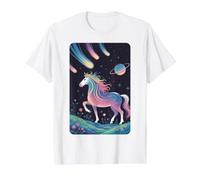 Cosmic Unicorn Meteor Shower Galaxy Planet Value Graphic T-Shirt, Men, White, L