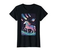 Cosmic Unicorn Meteor Shower Galaxy Planet Value Graphic T-Shirt, Women, Black, S